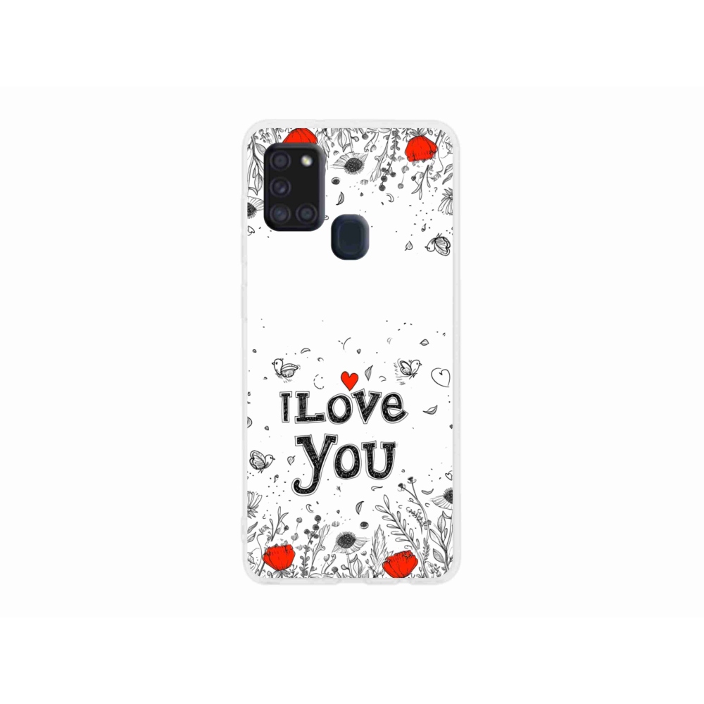 Gél borító mmCase Samsung Galaxy A21s készülékhez - I love you fehér háttérrel