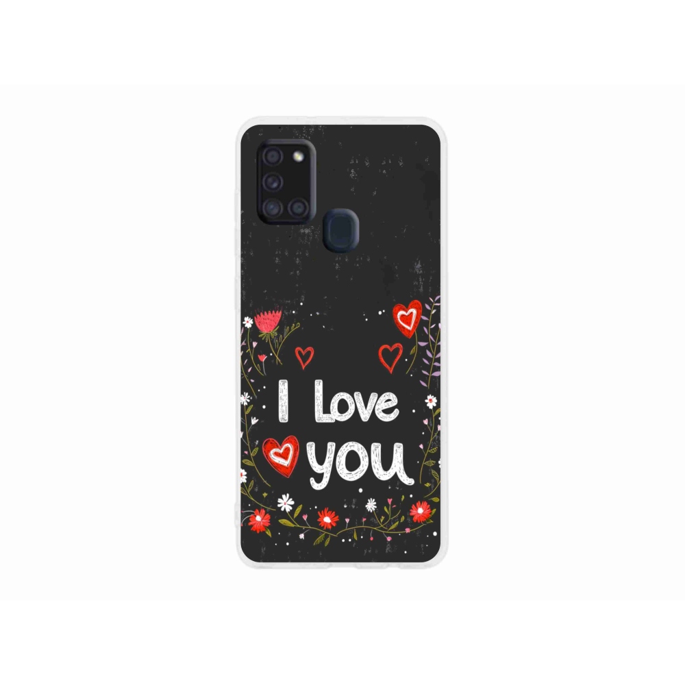 Gél borítás mmCase Samsung Galaxy A21s készülékhez - I love you fekete háttérrel