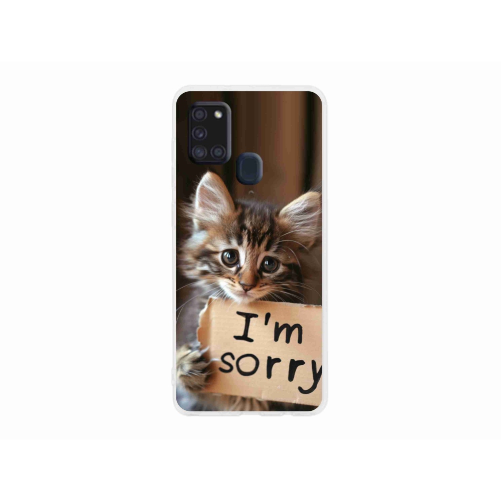 Gél borítás mmCase Samsung Galaxy A21s készülékhez - macska bocsánatkérése