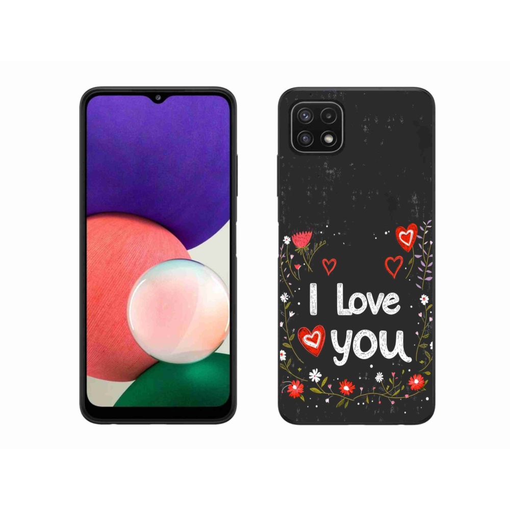 Gél borító mmCase Samsung Galaxy A22 5G - I love you fekete háttérrel