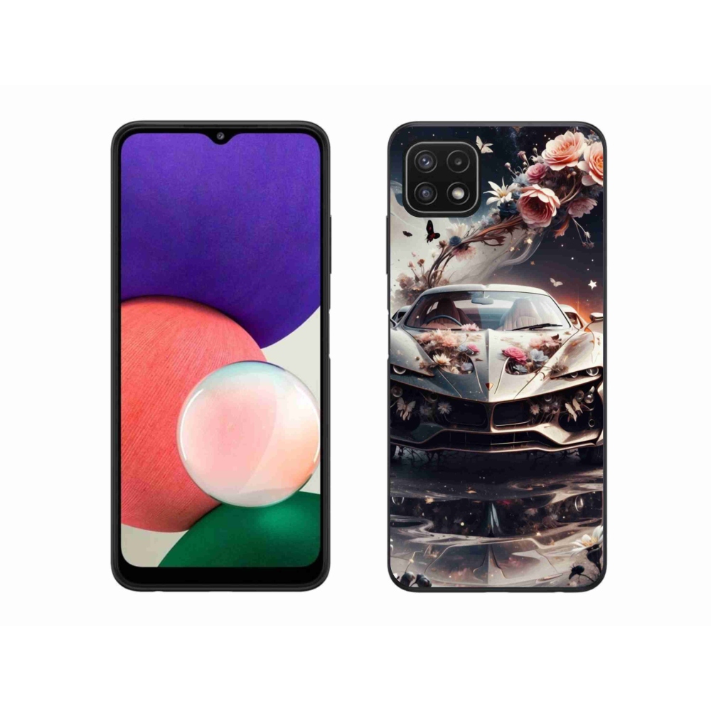 Gél borítás mmCase Samsung Galaxy A22 5G - virágos sportkocsihoz