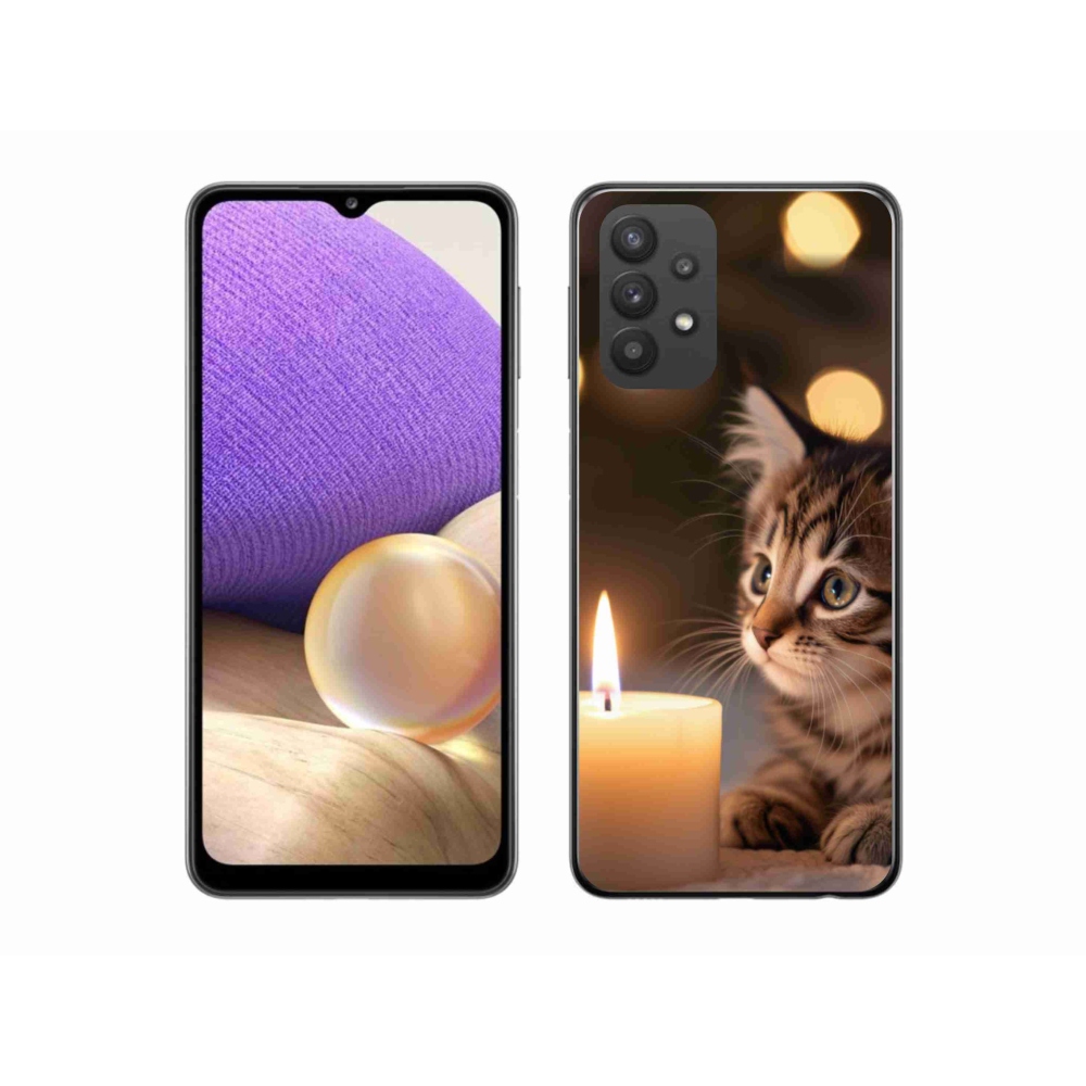 Gél borító mmCase Samsung Galaxy A32 5G - cica és gyertya - Samsung Galaxy A32 5G számára