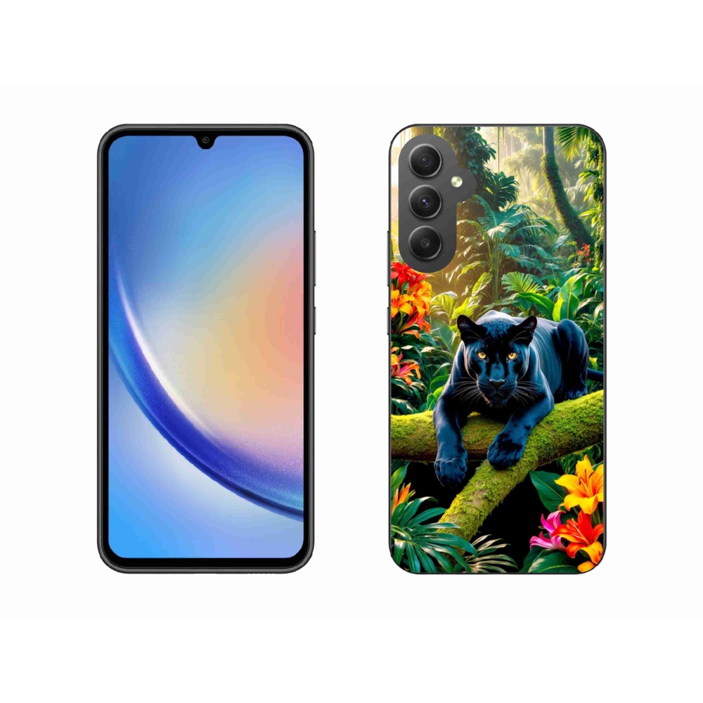 Zselés borítás mmCase Samsung Galaxy A34 5G - fekete párduc a dzsungelben