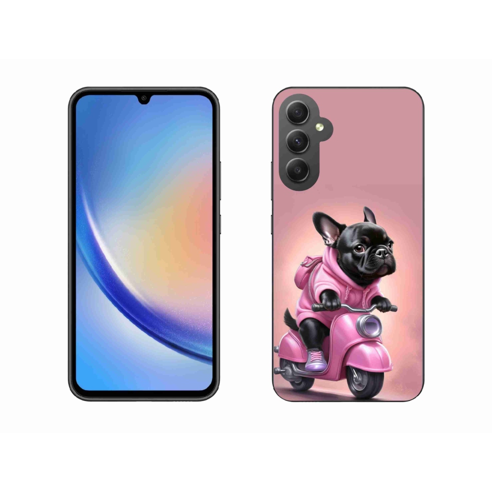 Zselés borítás mmCase Samsung Galaxy A34 5G - Francia bulldog egy robogón
