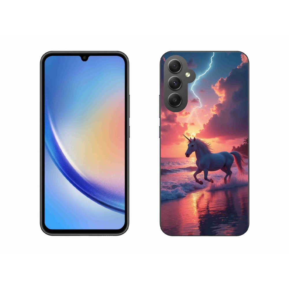 Zselés borítás mmCase Samsung Galaxy A34 5G - egyszarvú a tengerparton