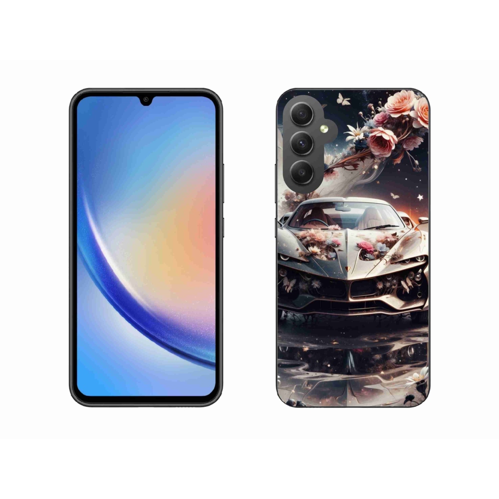 Gél borítás mmCase Samsung Galaxy A34 5G - virágos sportkocsihoz
