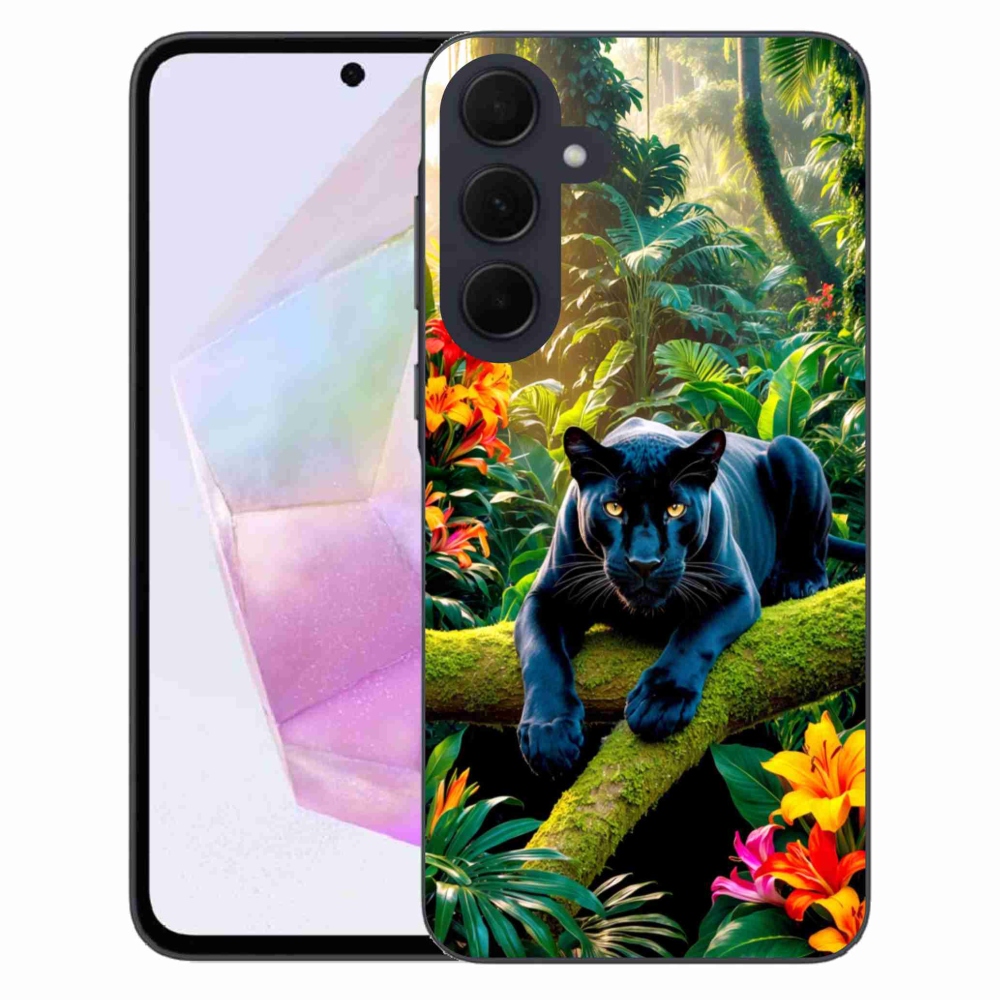 Zselés borítás mmCase Samsung Galaxy A35 5G - fekete párduc a dzsungelben