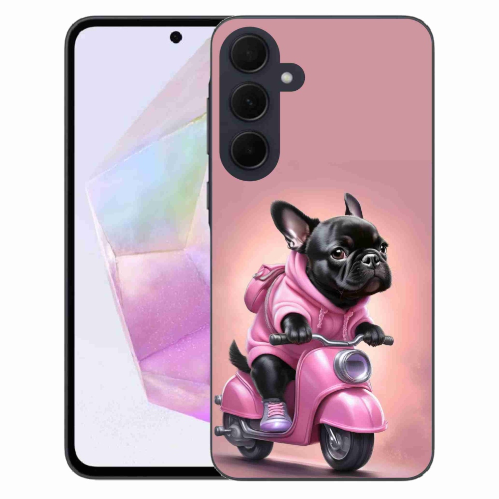 Zselés borítás mmCase Samsung Galaxy A35 5G - Francia bulldog egy robogón