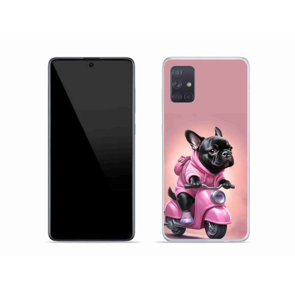 Gél borítás mmCase Samsung Galaxy A51 készülékhez - Francia bulldog egy robogón