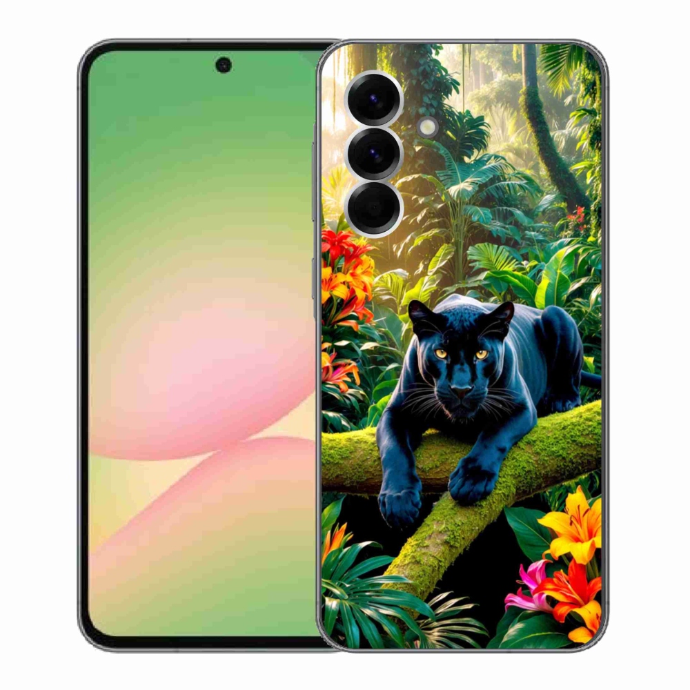 Zselés borítás mmCase Samsung Galaxy A56 5G - fekete párduc a dzsungelben