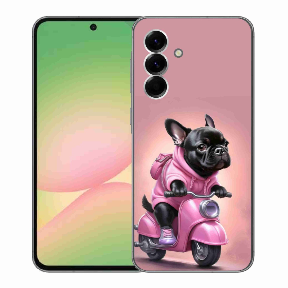 Gél borítás mmCase Samsung Galaxy A56 5G - Francia bulldog egy robogón