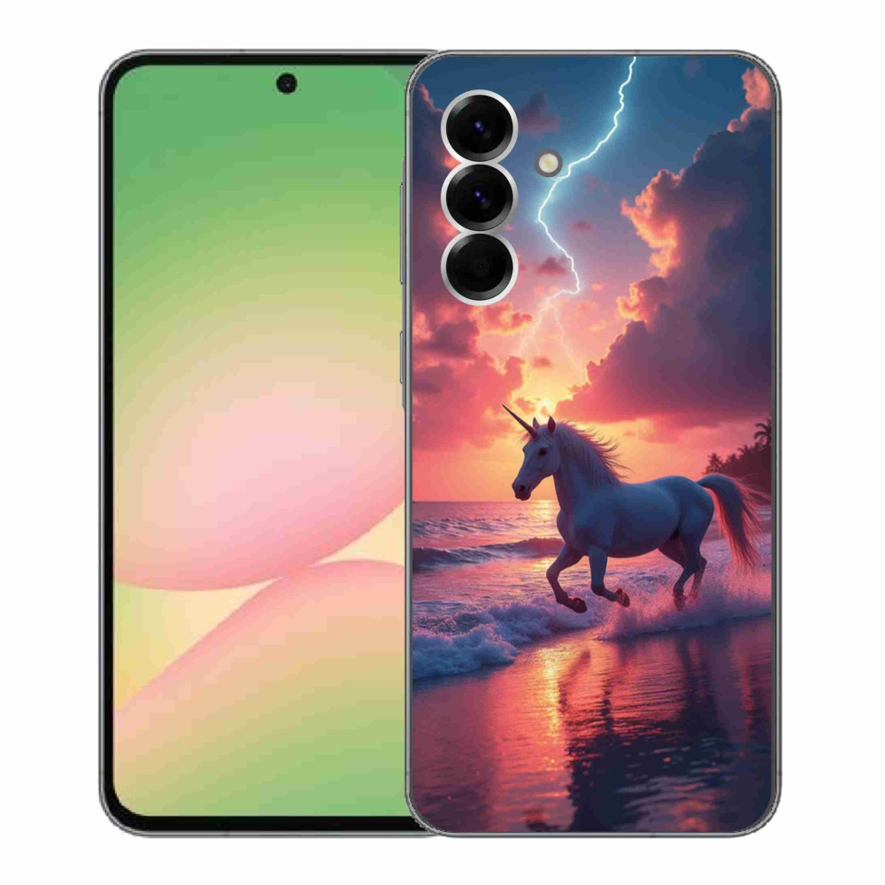 Zselés borítás mmCase Samsung Galaxy A56 5G - egyszarvú a tengerparton