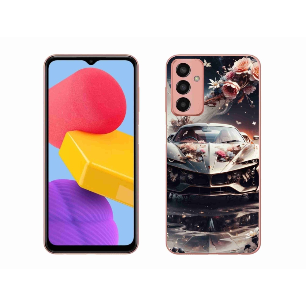 Gél borítás mmCase Samsung Galaxy M13 - virágos sportkocsihoz