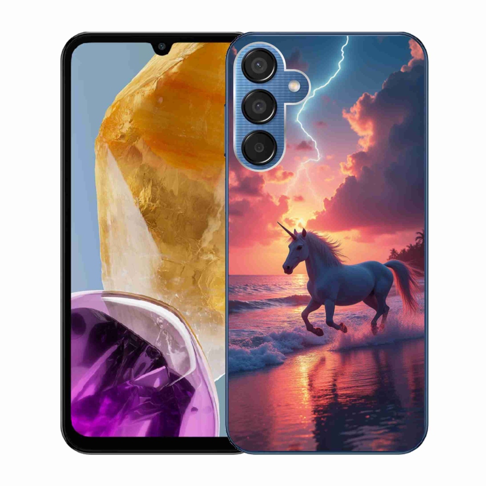 Zselés borítás mmCase Samsung Galaxy M15 5G - egyszarvú a tengerparton
