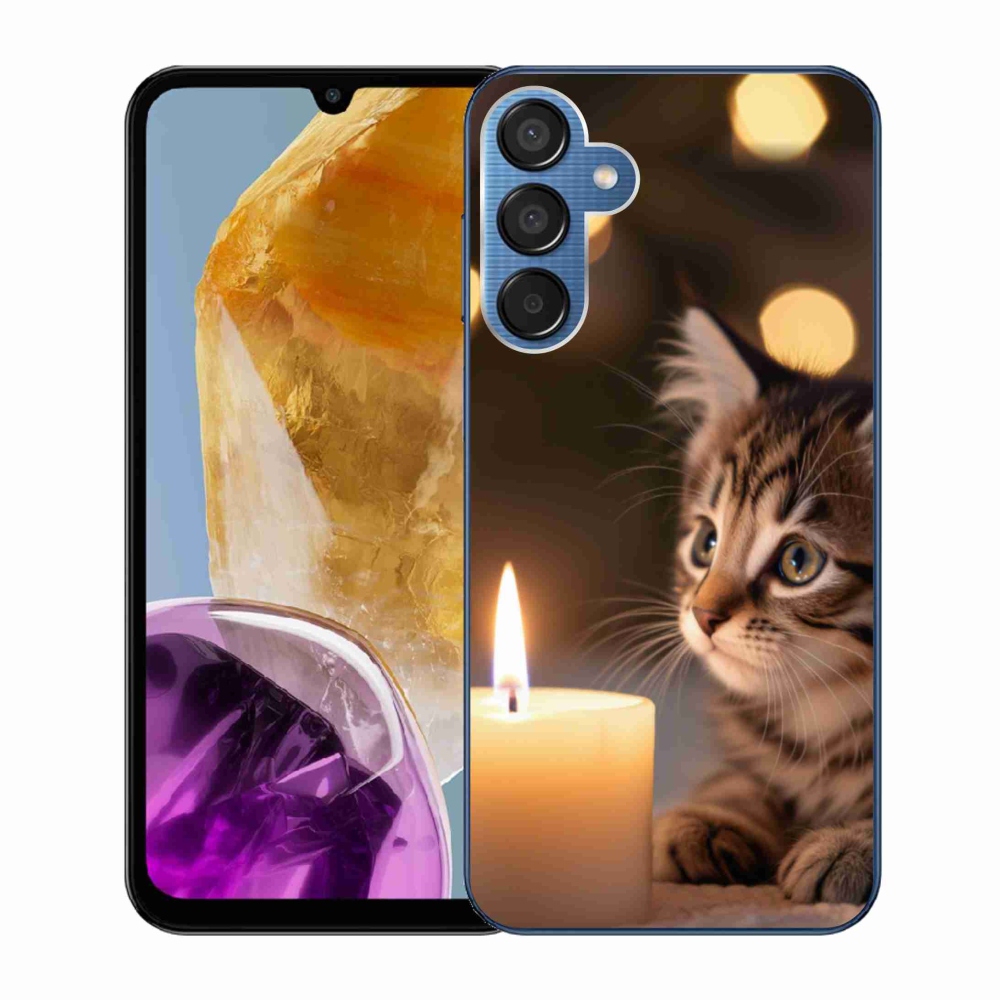 Gél borító mmCase Samsung Galaxy M15 5G - cica és gyertya - Samsung Galaxy M15 5G számára