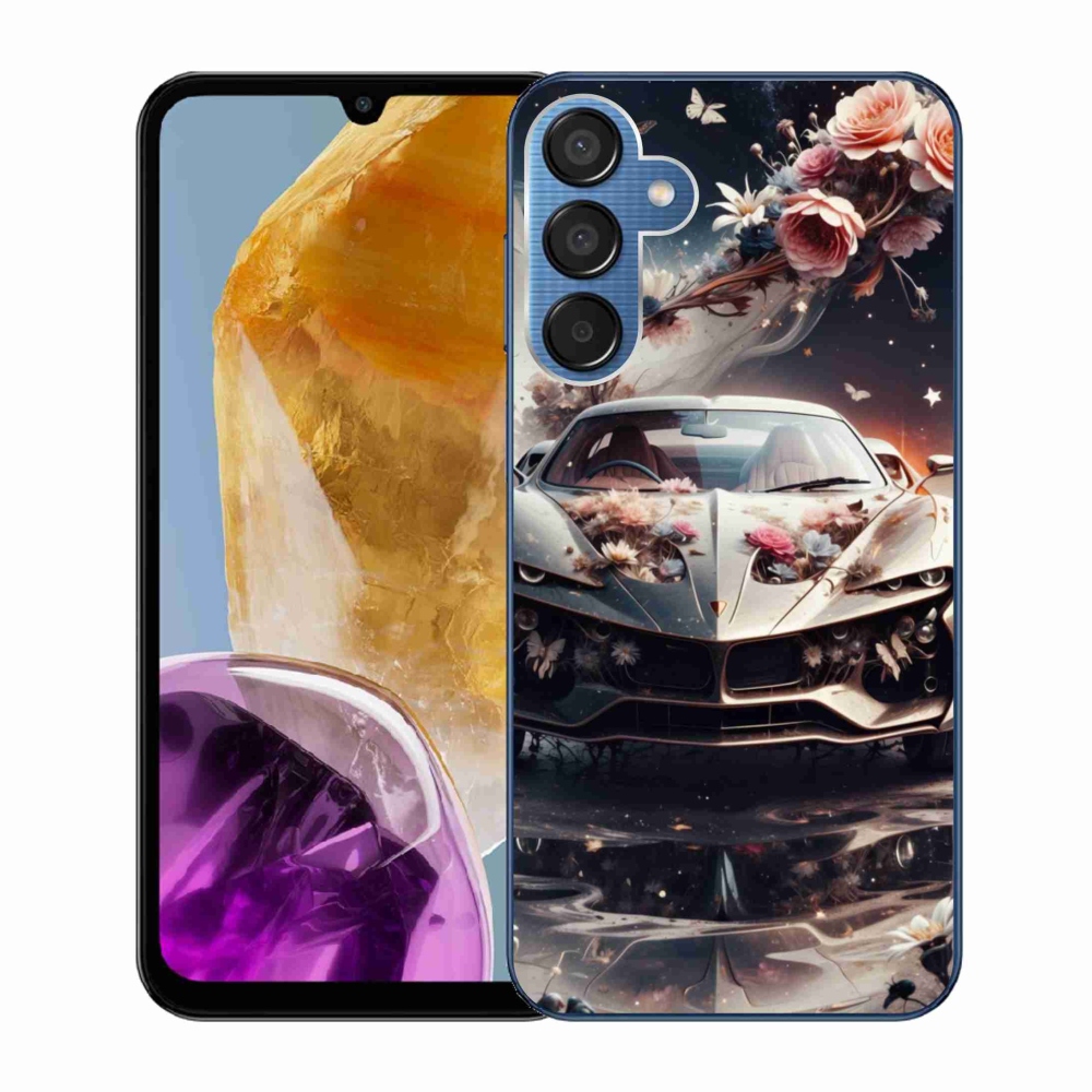 Gél borítás mmCase Samsung Galaxy M15 5G - virágos sportkocsihoz