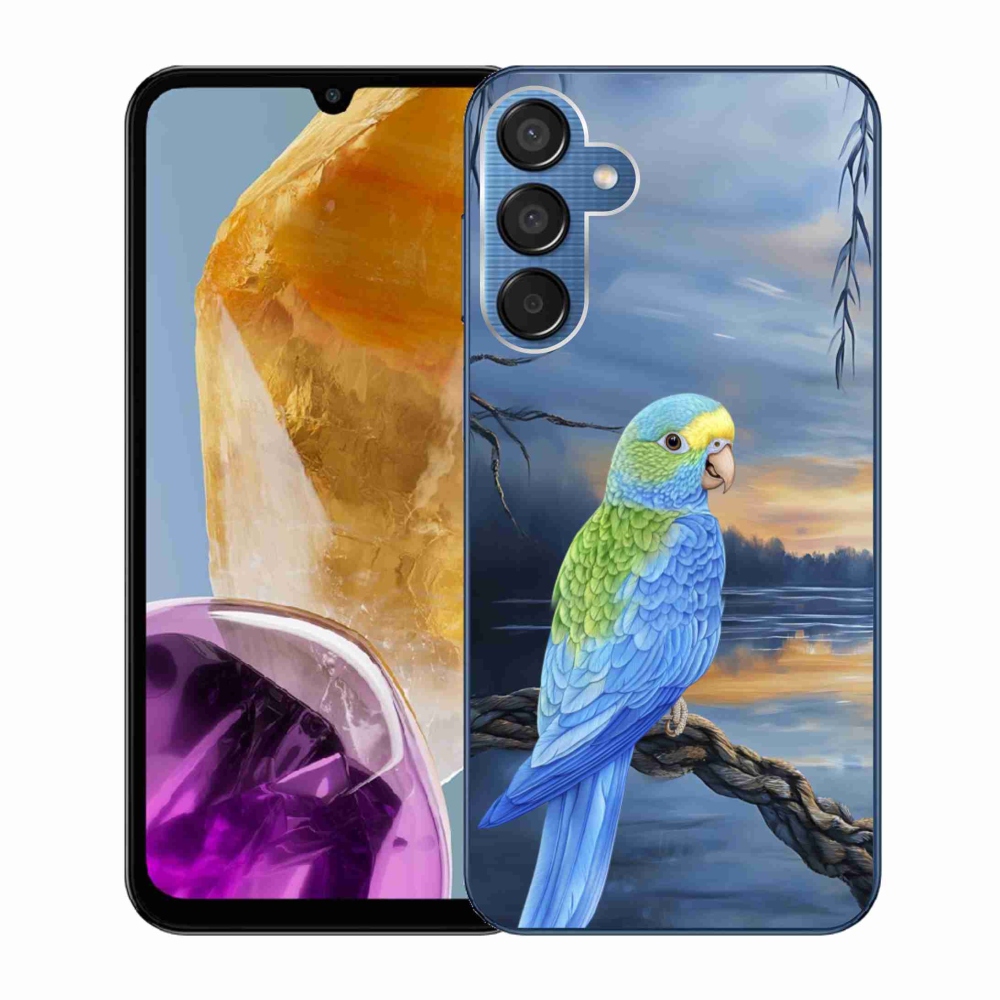 Zselés borítás mmCase Samsung Galaxy M15 5G - kék papagájhoz