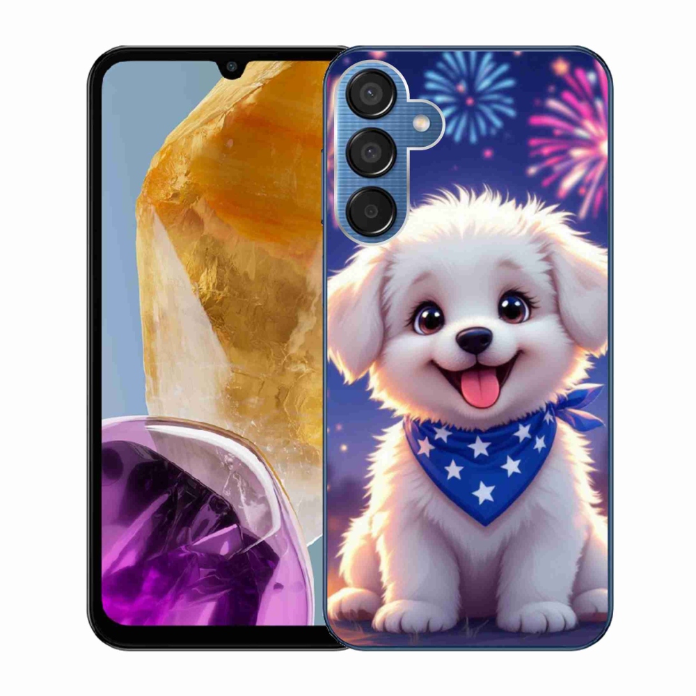Gél borítás mmCase Samsung Galaxy M15 5G - ünnepi kölyökkutyushoz