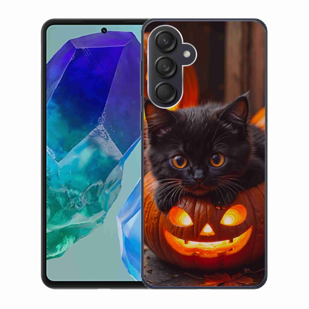 Gél borítás mmCase Samsung Galaxy M55 5G - cica és tök - Samsung Galaxy M55 5G számára