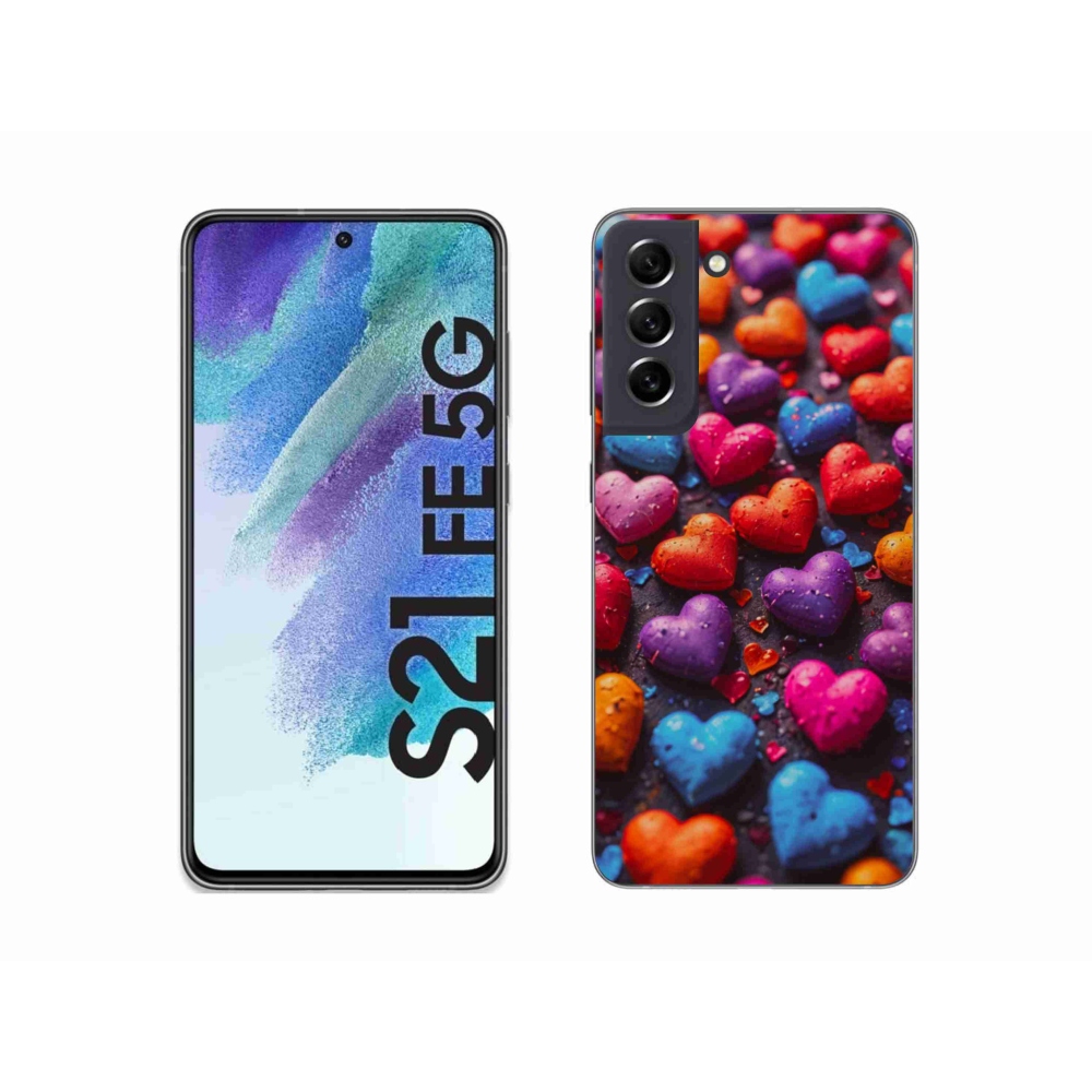 Zselés borítás mmCase Samsung Galaxy S21 FE készülékhez - színes szívecske