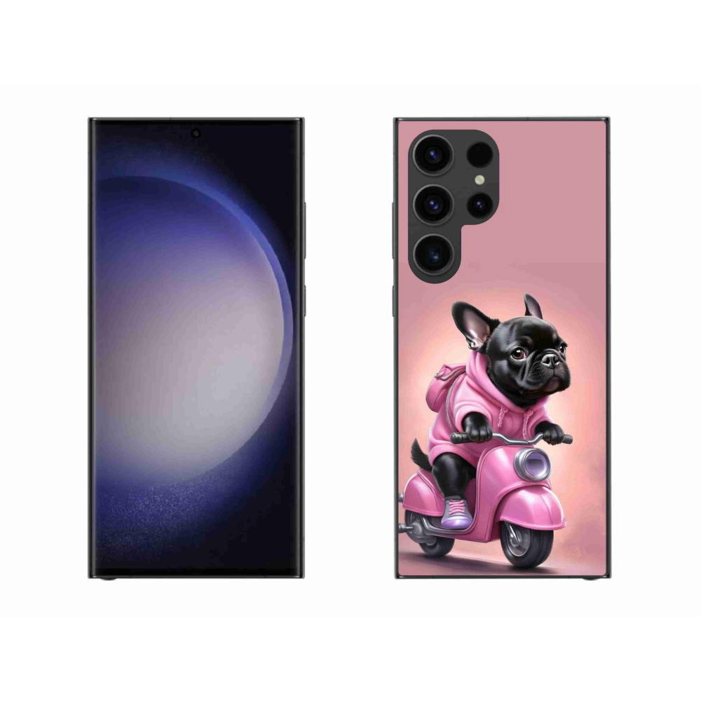 Zselés borítás mmCase Samsung Galaxy S23 Ultra 5G - Francia bulldog egy robogón