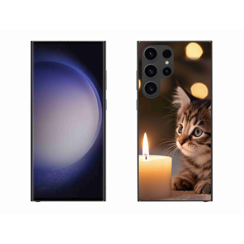 Gél borítás mmCase Samsung Galaxy S23 Ultra 5G készülékhez - cica és gyertya