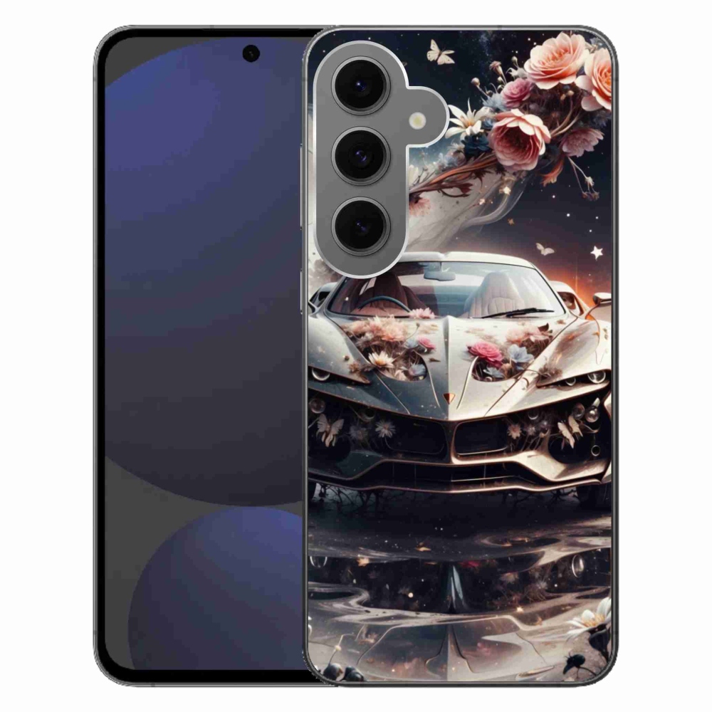 Gél borítás mmCase Samsung Galaxy S24 FE - virágos sportkocsihoz