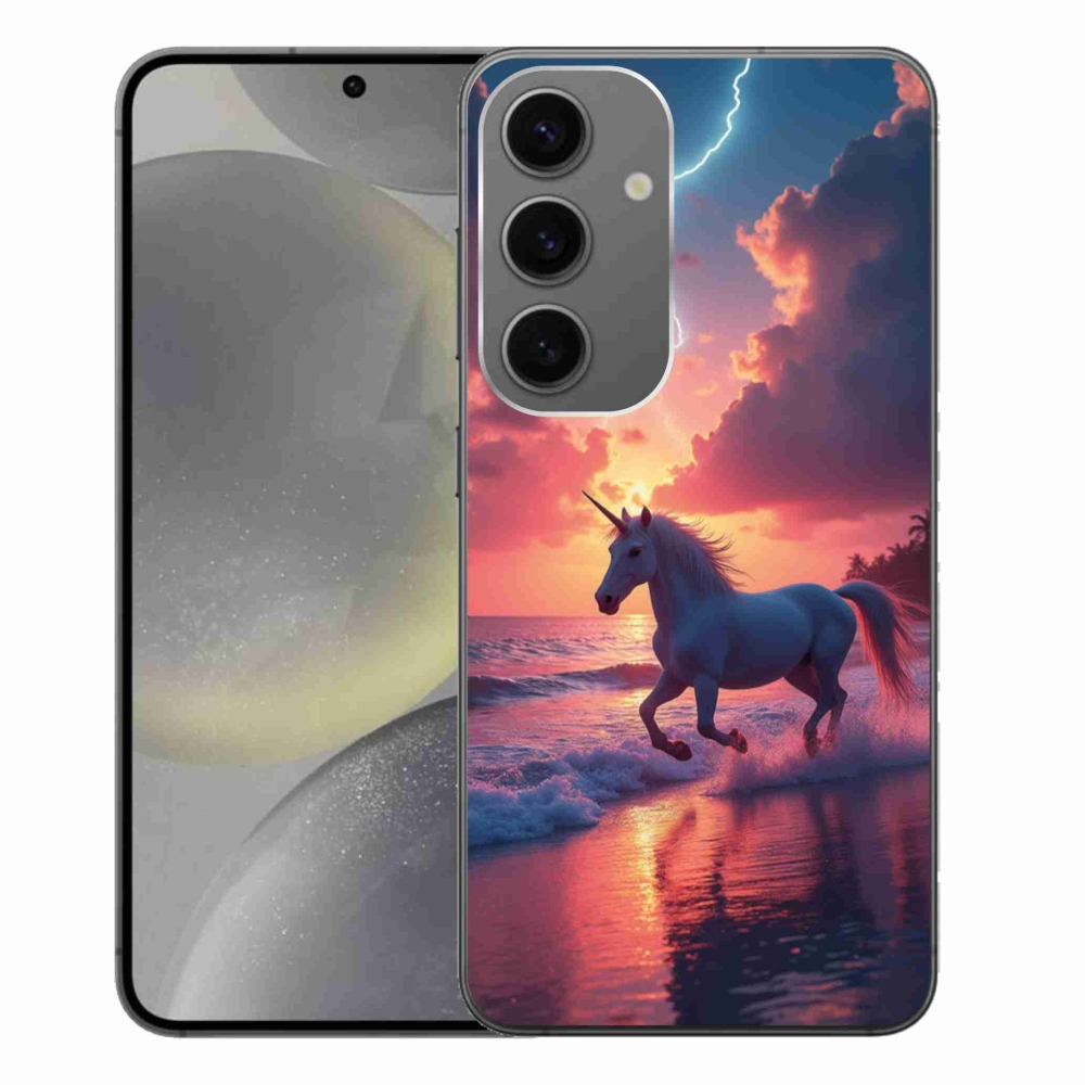 Zselés borítás mmCase Samsung Galaxy S24+ készülékhez - egyszarvú a tengerparton