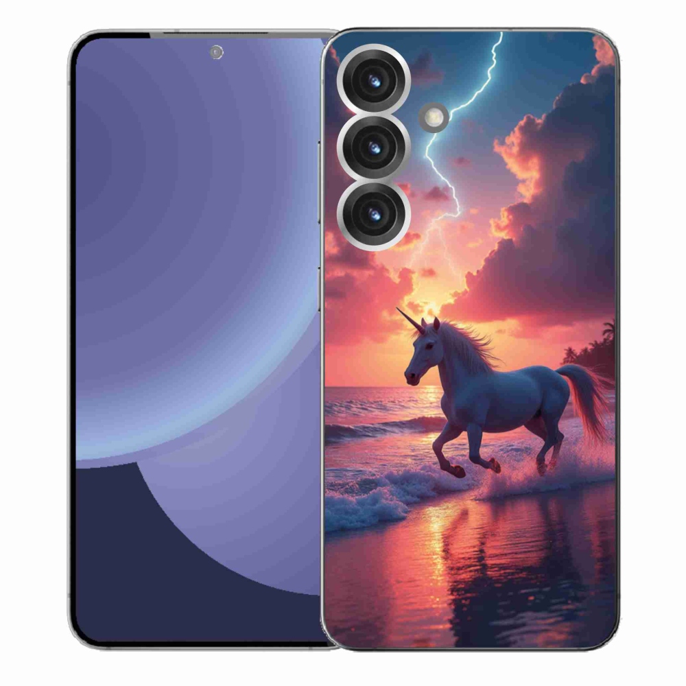 Zselés borítás mmCase Samsung Galaxy S25+ készülékhez - egyszarvú a tengerparton