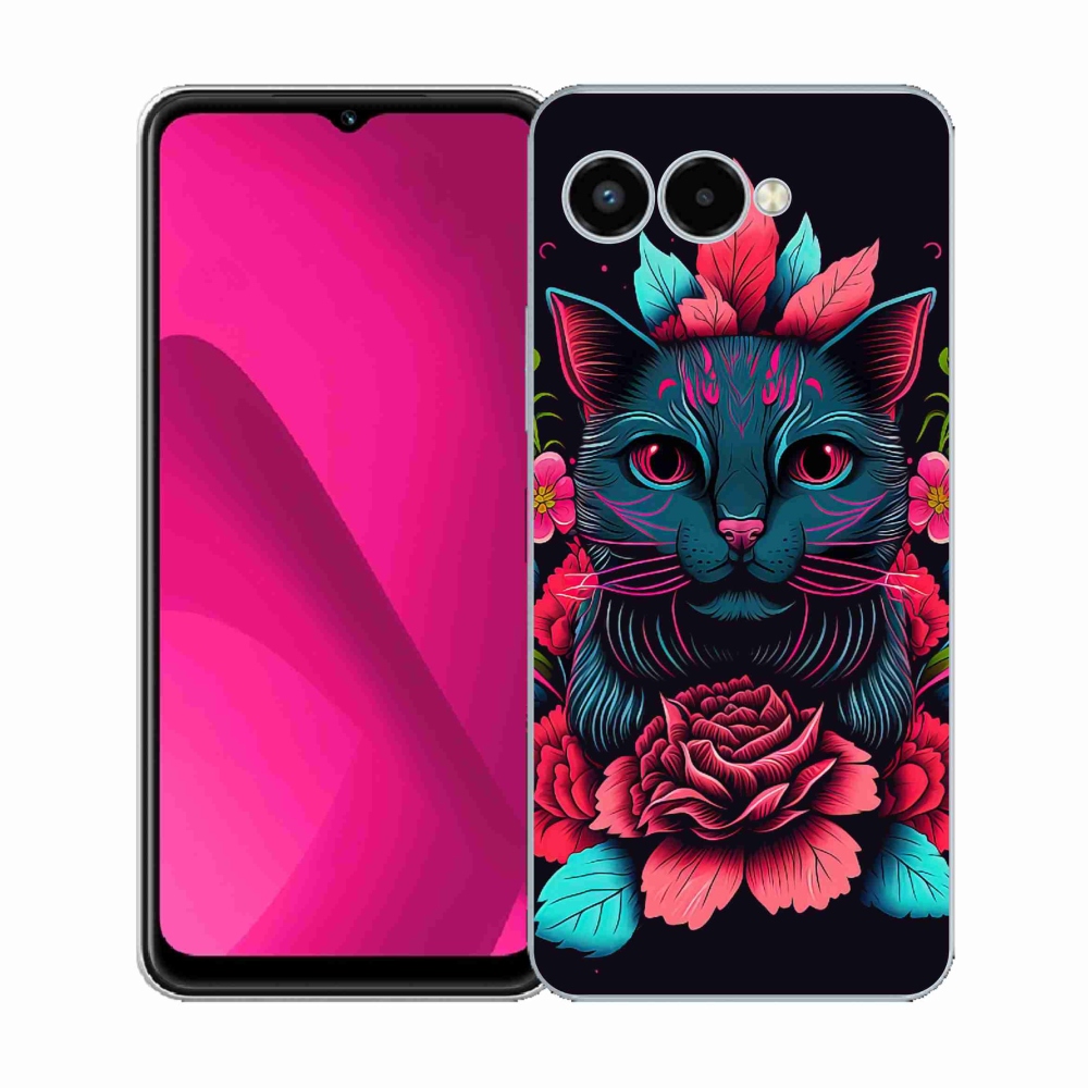 Zselés borító mmCase a T-Mobile T Phone 3 készülékhez - virágok és macska