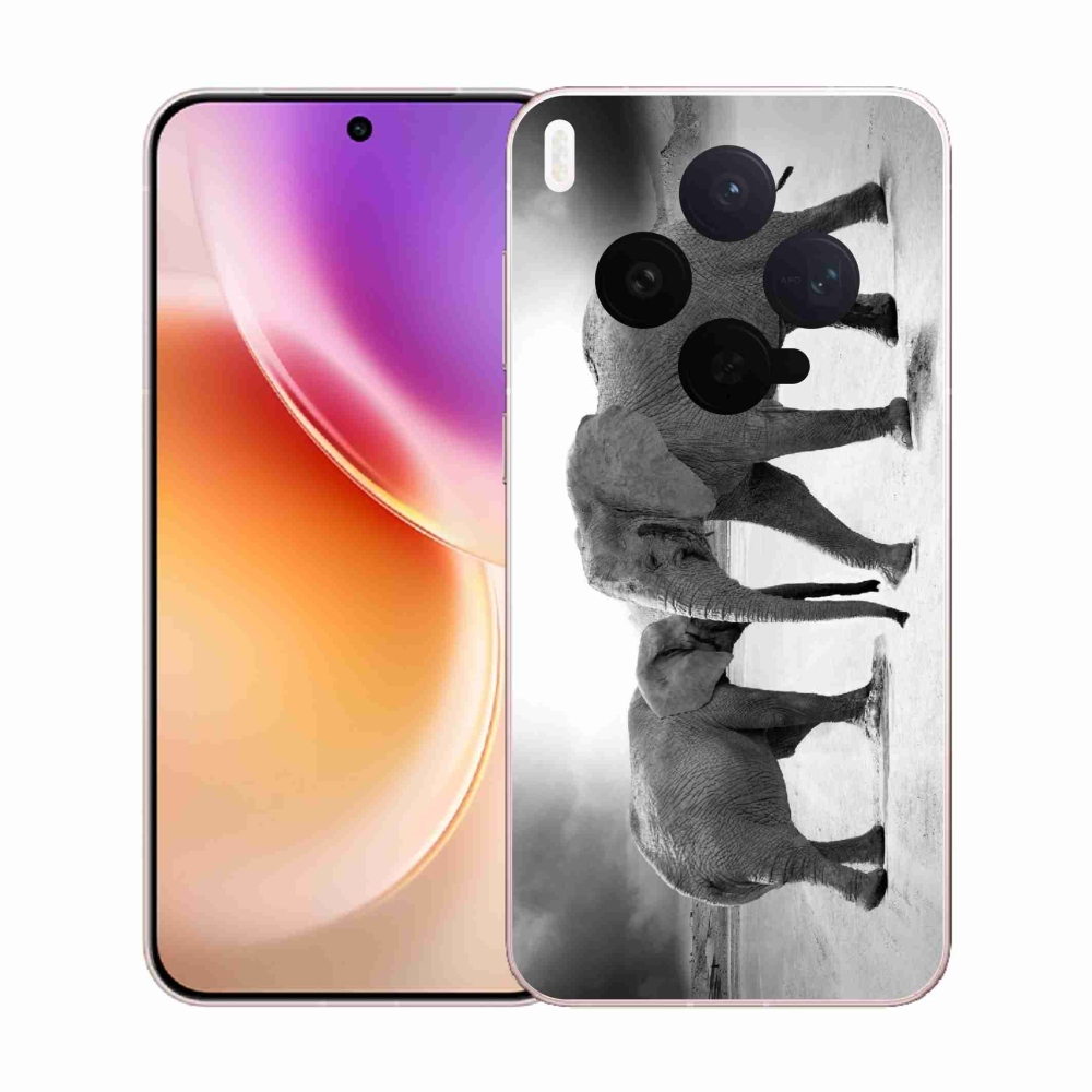 Gél borító mmCase a Vivo X300-hoz - fekete és fehér elefántok