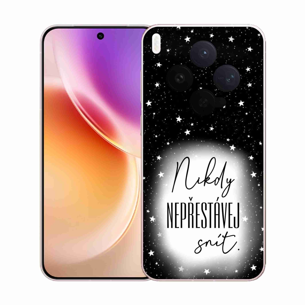 Gélborítás mmCase a Vivo X300-on - Quote 1 fehér és fekete háttérrel