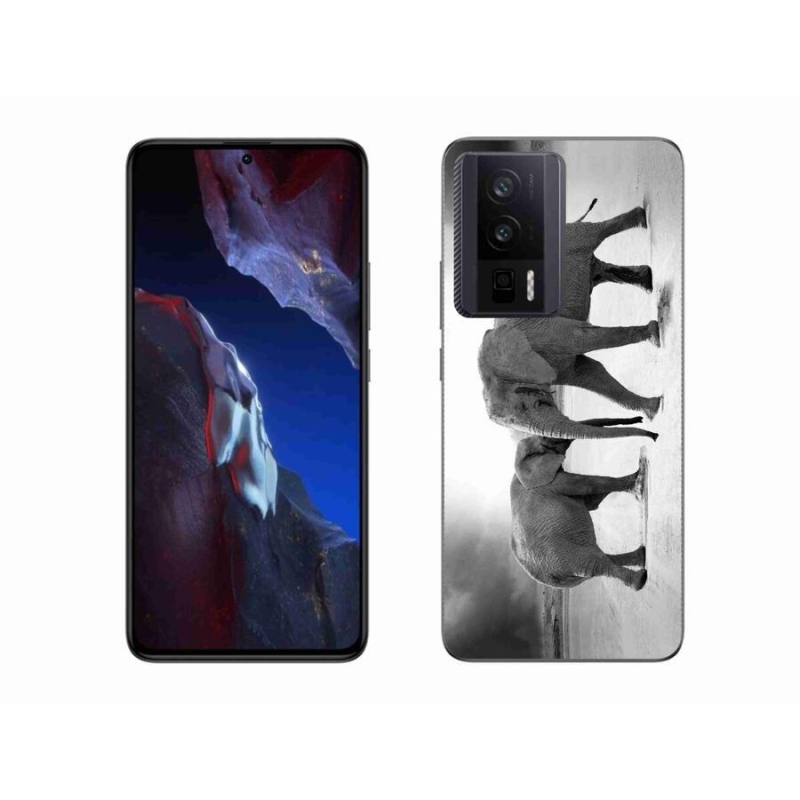 Gél borítás mmCase a Xiaomi Poco F5 Pro számára - fekete és fehér elefántok