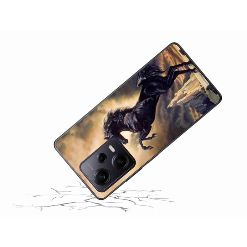 Gél borítás mmCase a Xiaomi Redmi Note 12 Pro+ 5G számára - fekete rajzfilm ló