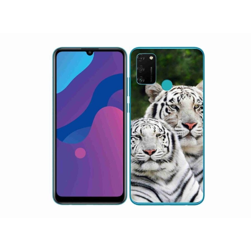 Gél tok mmCase a Honor 9A számára - fehér tigrisek