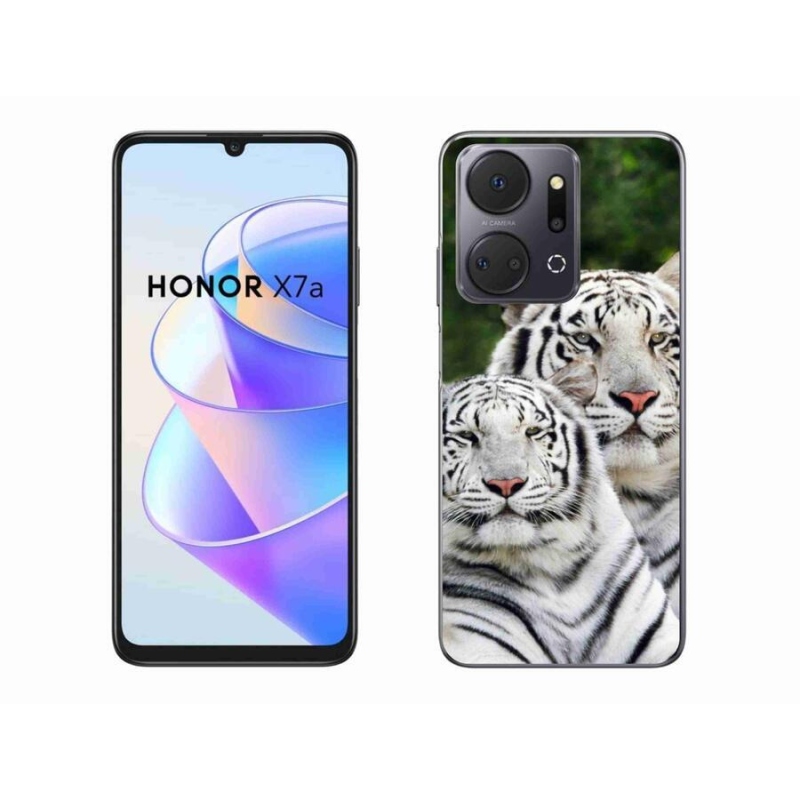 Gél tok mmCase a Honor X7a számára - fehér tigrisek