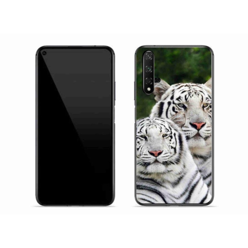 Gél tok mmCase mobil Huawei Nova 5T - fehér tigrisek