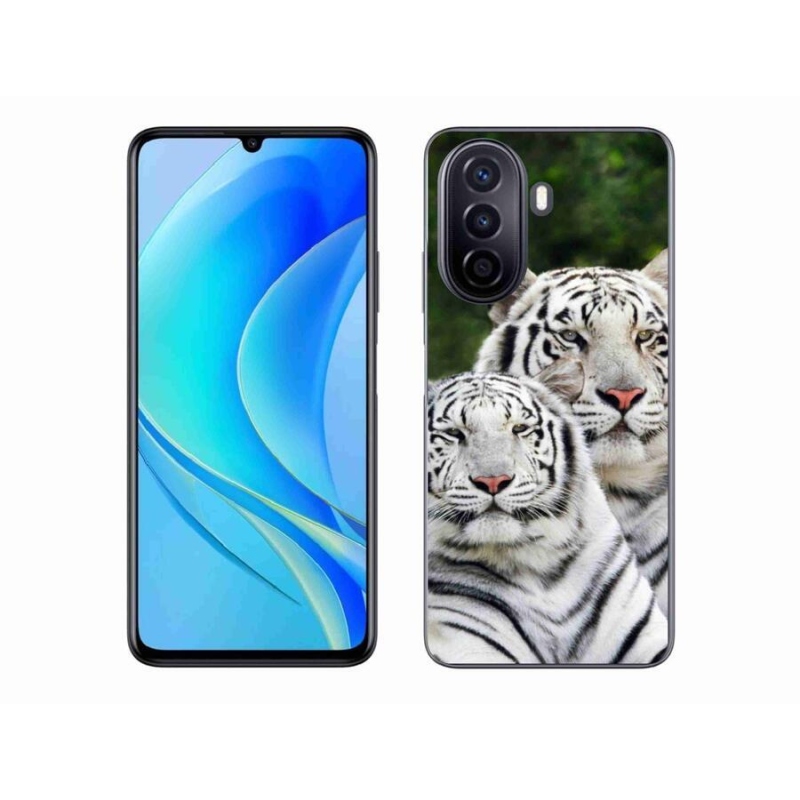 Gél tok mmCase mobil Huawei Nova Y70 - fehér tigrisek