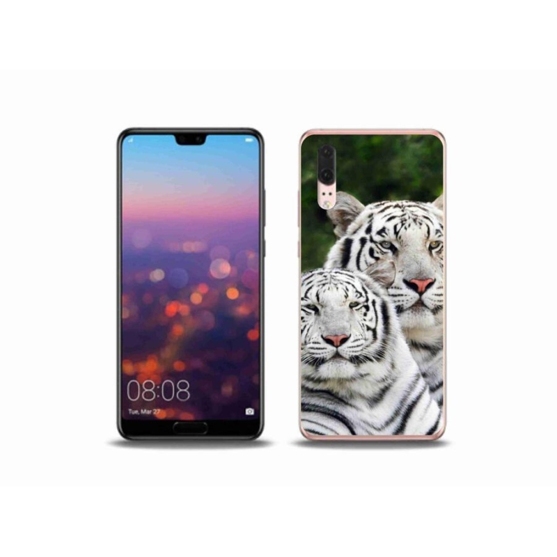 Gél tok mmCase a mobil Huawei P20 - fehér tigrisek számára