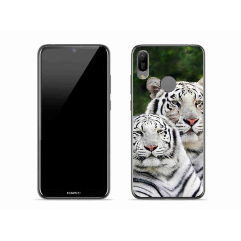 Gél tok mmCase mobil Huawei Y6 (2019) - fehér tigrisek