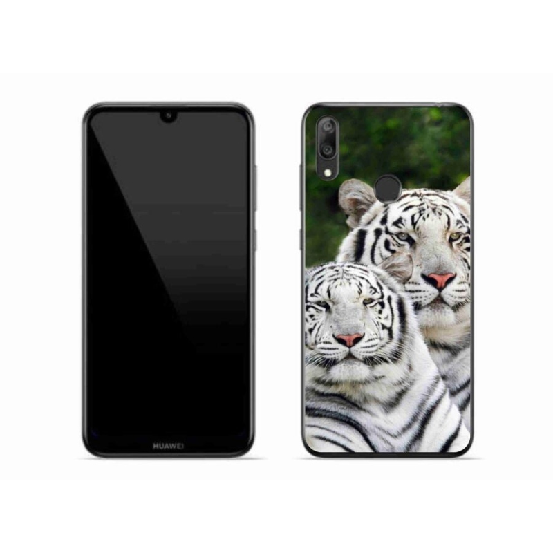 Gél tok mmCase mobil Huawei Y7 (2019) - fehér tigrisek