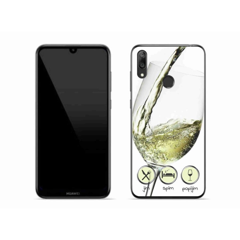 Gél tok mmCase mobiltelefonhoz Huawei Y7 (2019) - borospohár fehér