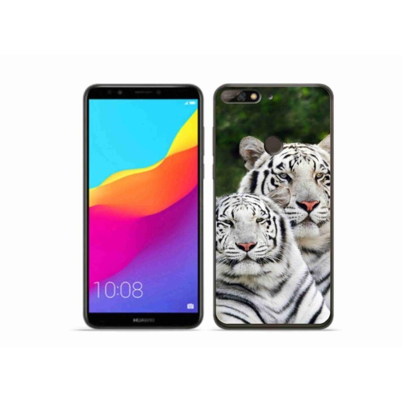 Gél tok mmCase a Huawei Y7 Prime (2018) számára - fehér tigrisek