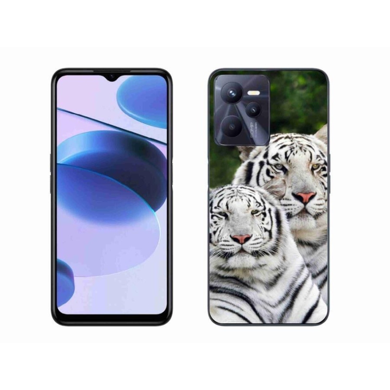 Gél tok mmCase mobilhoz Realme C35 - fehér tigrisek