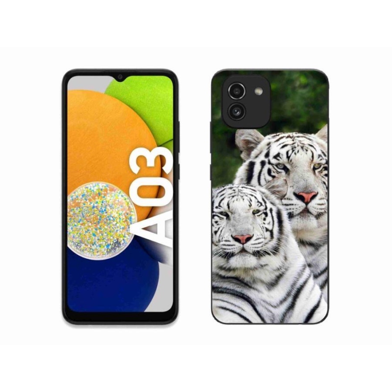 Gél tok mmCase mobiltelefonhoz Samsung Galaxy A03 - fehér tigrisek