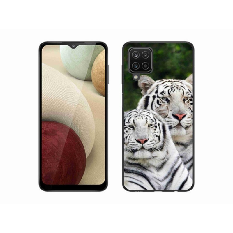 Gél tok mmCase Samsung Galaxy A12 készülékhez - fehér tigrisek