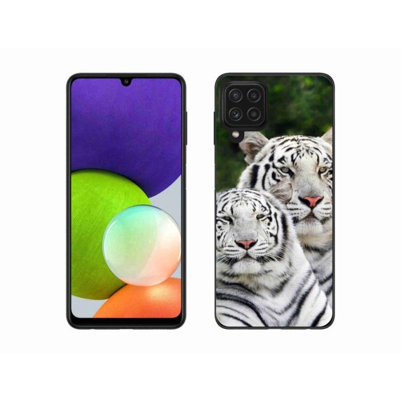 Gél tok mmCase a Samsung Galaxy A22 4G készülékhez - fehér tigrisek