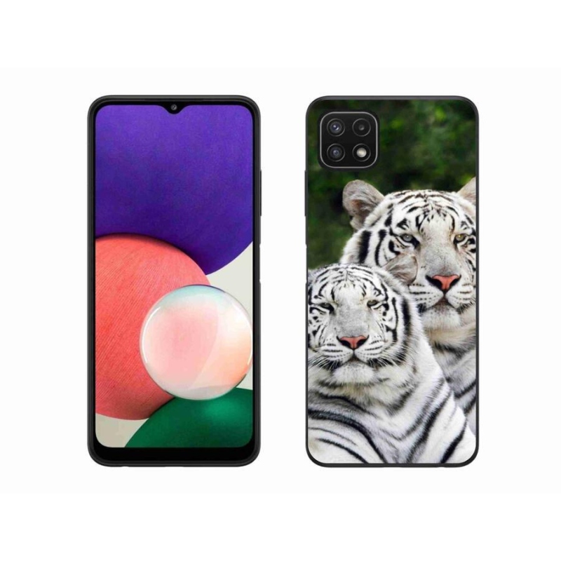 Gél tok mmCase a Samsung Galaxy A22 5G készülékhez - fehér tigrisek