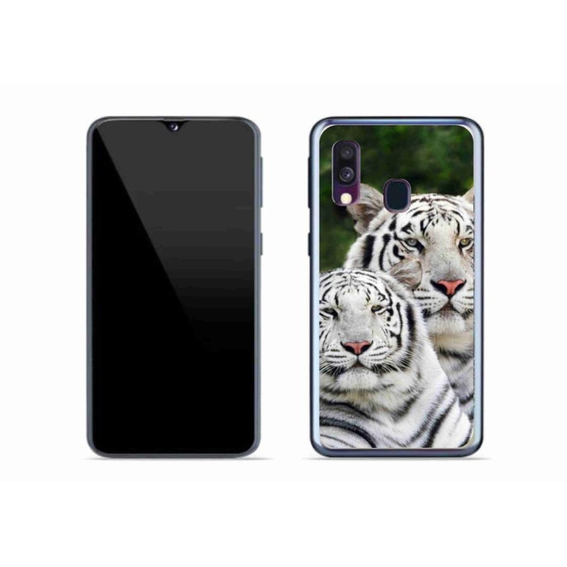 Gél tok mmCase Samsung Galaxy A40 készülékhez - fehér tigrisek