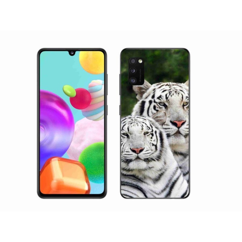 Gél tok mmCase mobiltelefonhoz Samsung Galaxy A41 - fehér tigrisek
